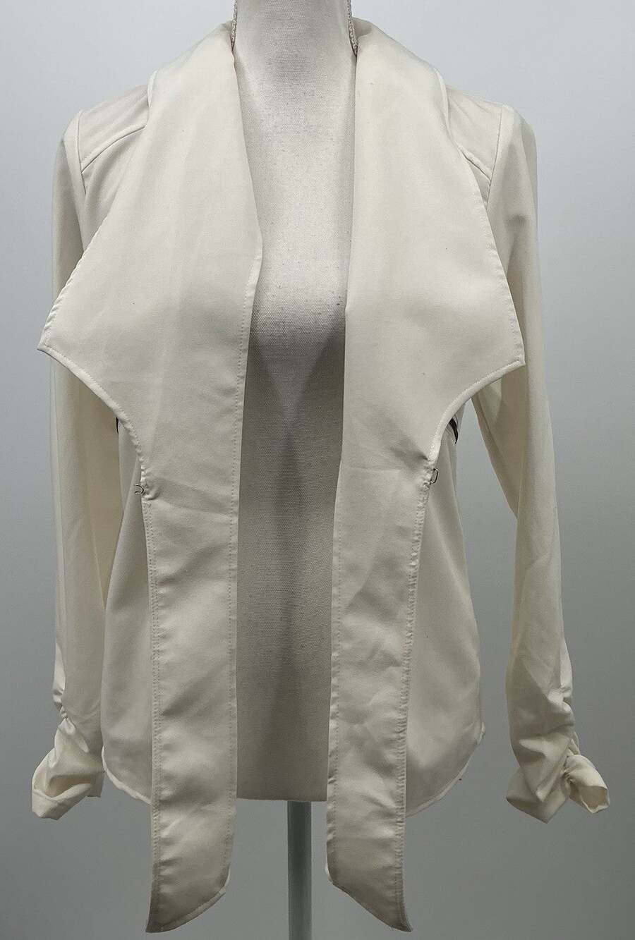 Steve Madden Women's S Cream Ivory Waterfall Drape Moto Jacket Stretch